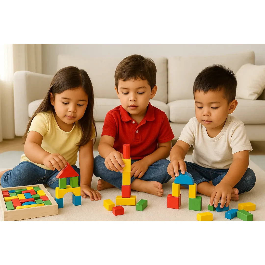 Juego Didáctico Bloques De Construcción Madera Niños Chico - Imagen 2