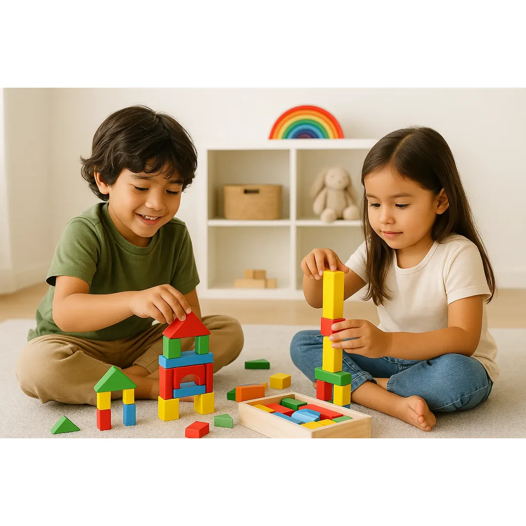 Juego Didáctico Bloques De Construcción Madera Niños Chico - Imagen 3