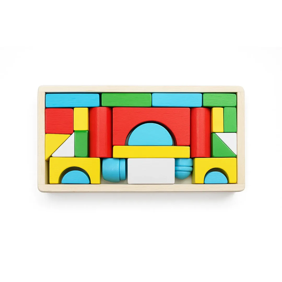 Juego Didáctico Bloques De Construcción Madera Niños Chico - Imagen 4