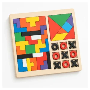 Juego 3 En 1 De Madera - Tangram, Rompecabezas Y Gato