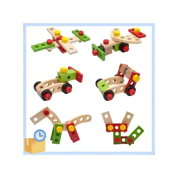 Set Construcción Infantil Madera Con Tornillo Y Herramientas