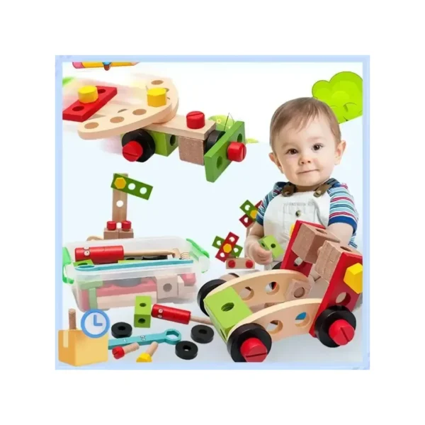 Set Construcción Infantil Madera Con Tornillo Y Herramientas
