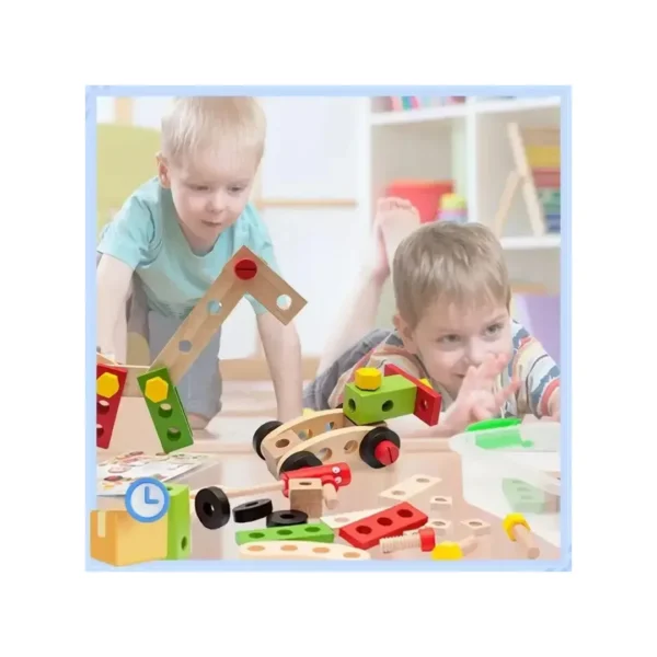 Set Construcción Infantil Madera Con Tornillo Y Herramientas