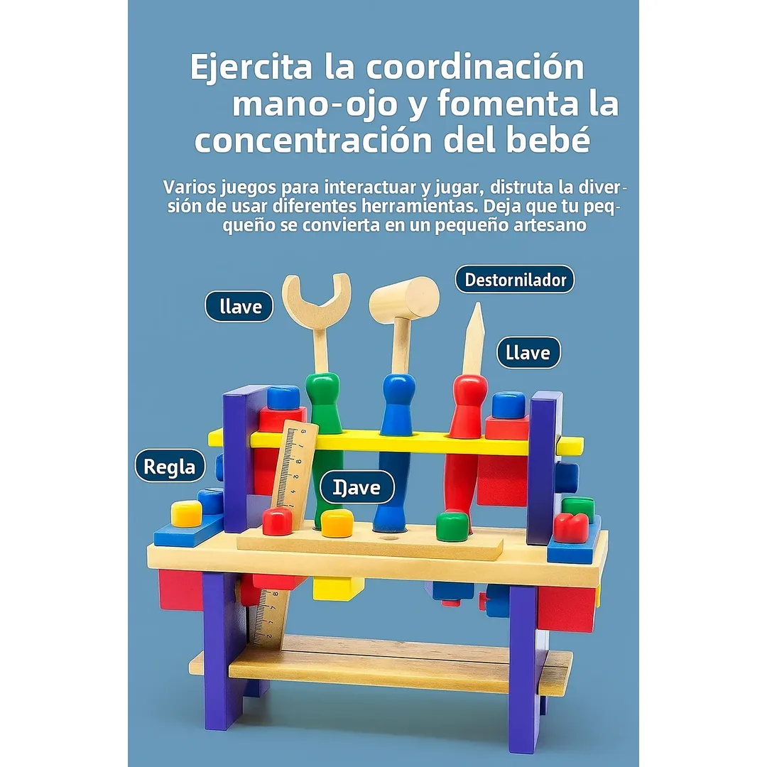 Juego Didáctico Banco De Herramientas De Madera - Montessori - Imagen 2