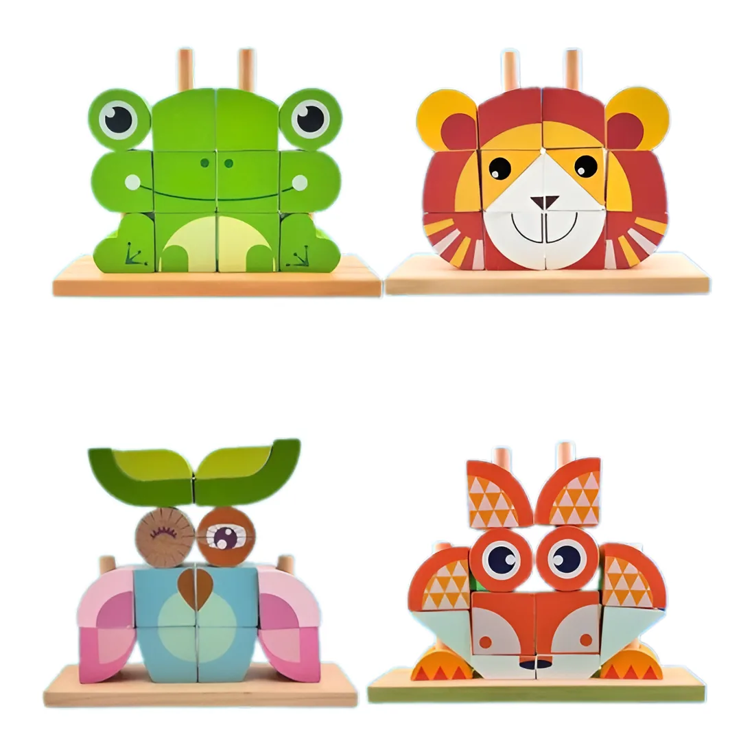 Juguete Didáctico De Bloques De Animales Madera Montessori