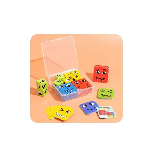 Juego De Cubos De Expresiones Faciales En Madera - Boxplas