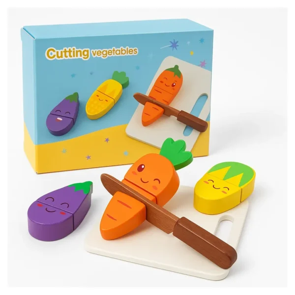 Juguete Madera Montessori Corte De Verduras Velcro