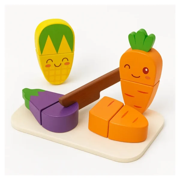 Juguete Madera Montessori Corte De Verduras Velcro