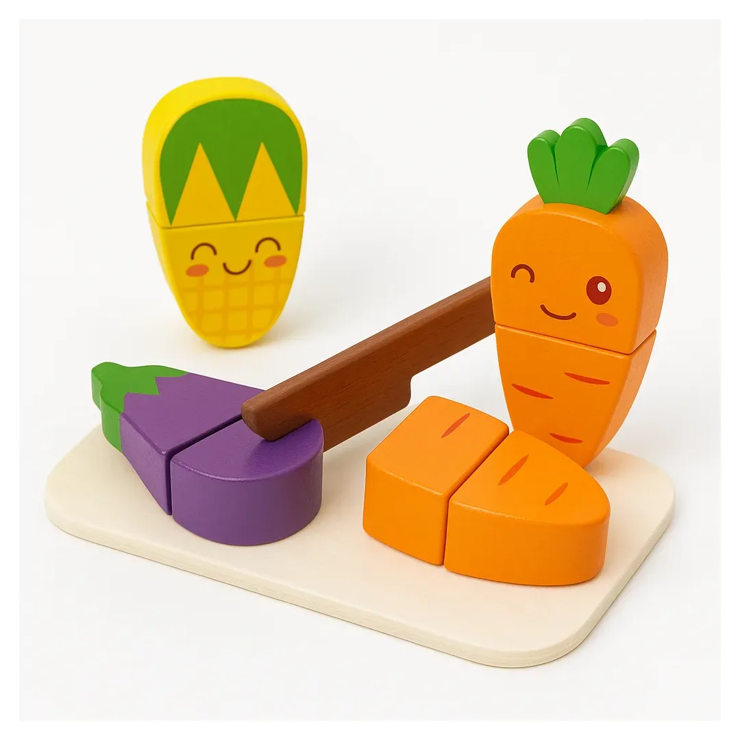 Juguete Madera Montessori Corte De Verduras Velcro - Imagen 2