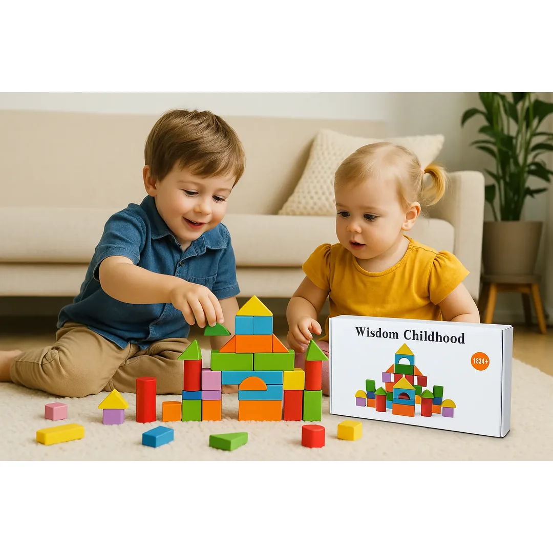 Juego Didáctico Bloques De Construcción Madera Niños 33 Piez - Imagen 2