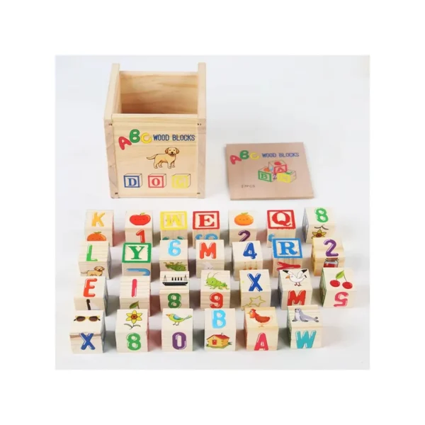 Caja de Madera Cubos Montessori Letras y Números Educativos