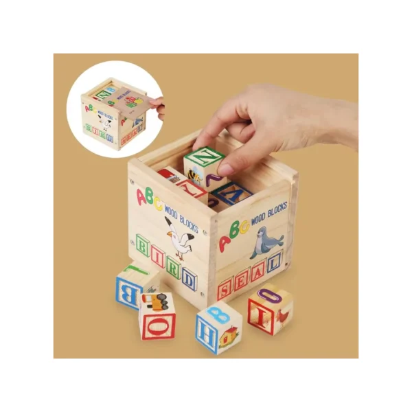 Caja de Madera Cubos Montessori Letras y Números Educativos