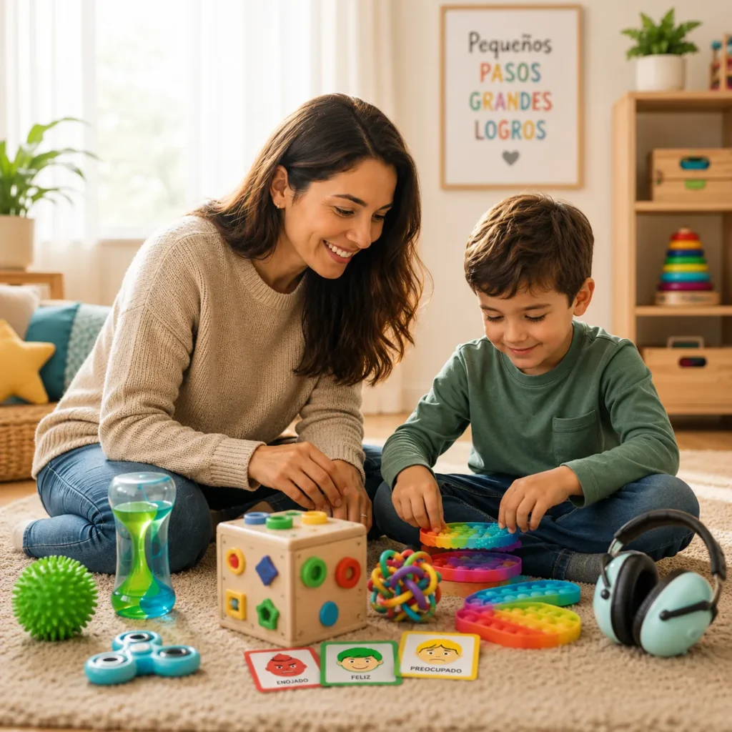 Familia compartiendo un momento de juego sensorial